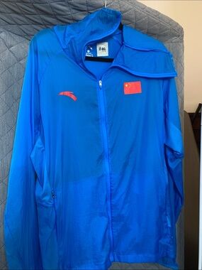 Blue Athletic Zip Jacket with Chinese Flag